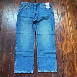 Levis 555 96 Jeans Mens 36x30 Blue Relaxed Fit Straight Faded Whiskers NWT